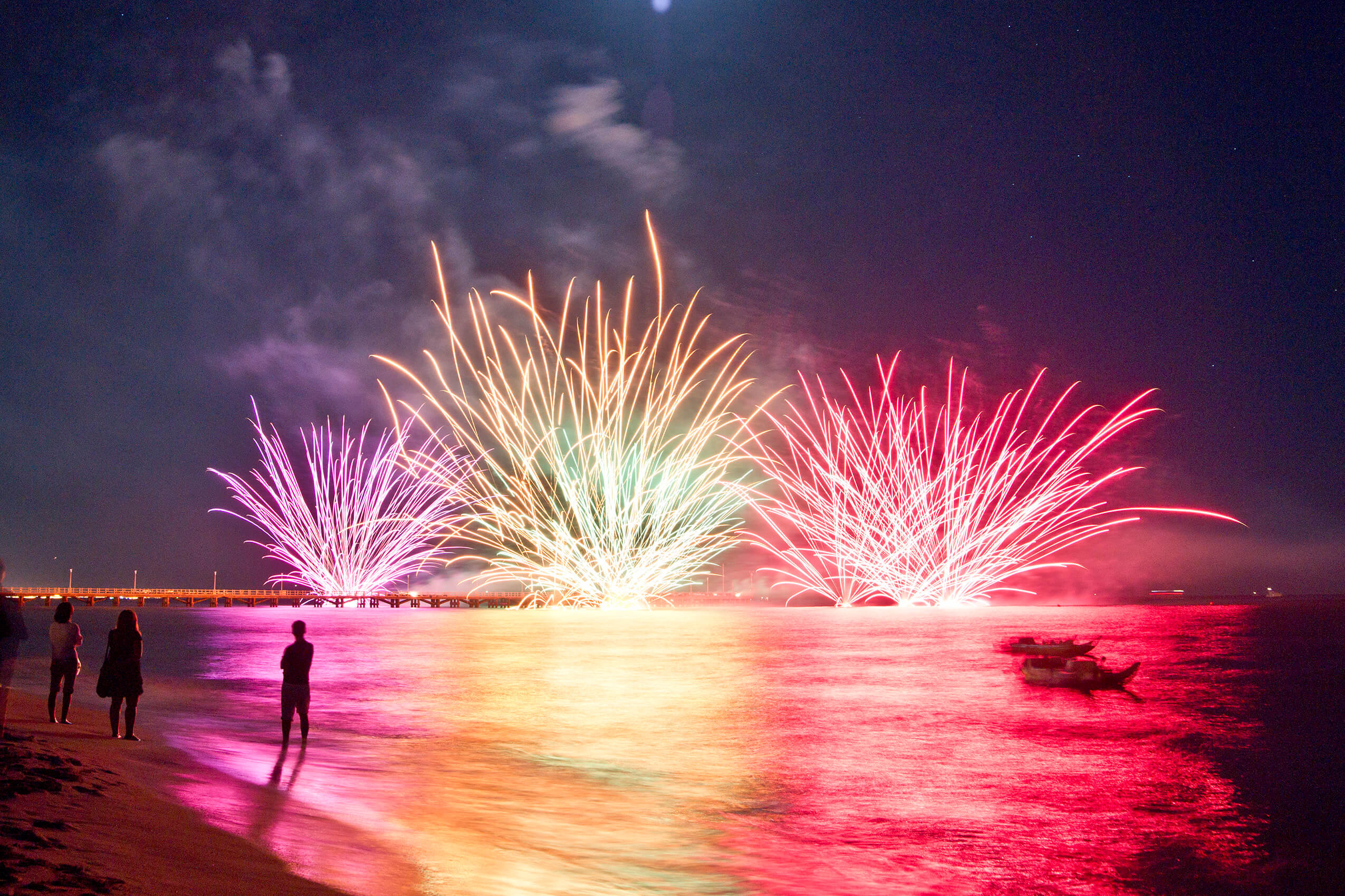 Midsummer Night, Fireworks By The Sea, The Beach Of Forte dei Marmi, Italy