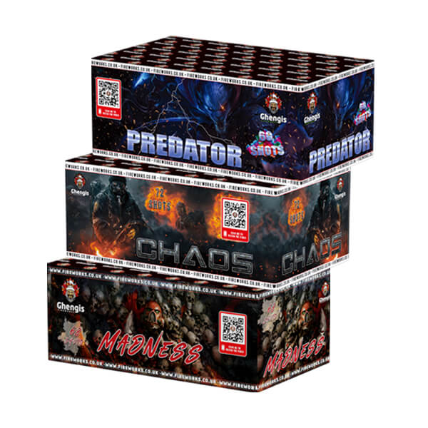 3 fireworks for one great price Madness, predator & Chaos sibs